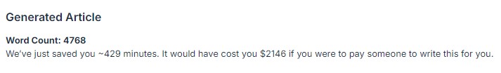 Penfriend's AI Generated Article word count