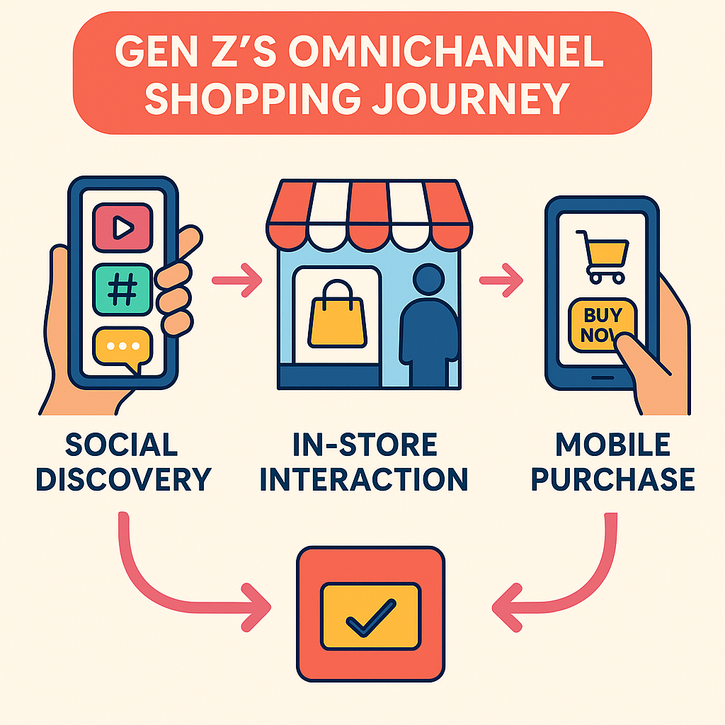 Infographic illustration of Gen Z Consumer Omnichannel shopping journey