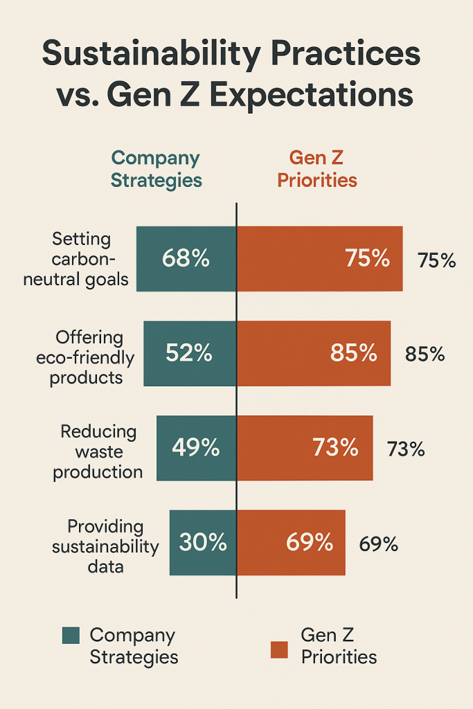 infographic displaying the contrast in sustainability practices among companies and Gen Z expectations